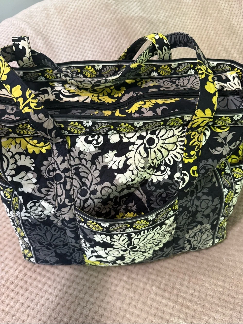 Vera Bradley Quilted Floral Tote and Duffel in Black, Gray & Yellow